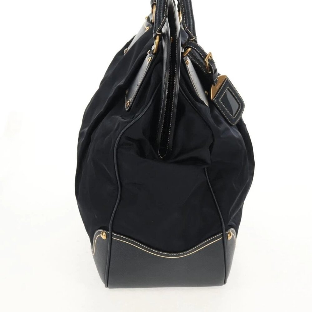 PRADA Hand Bag Nylon Leather Navy Gold - Picture 6 of 16